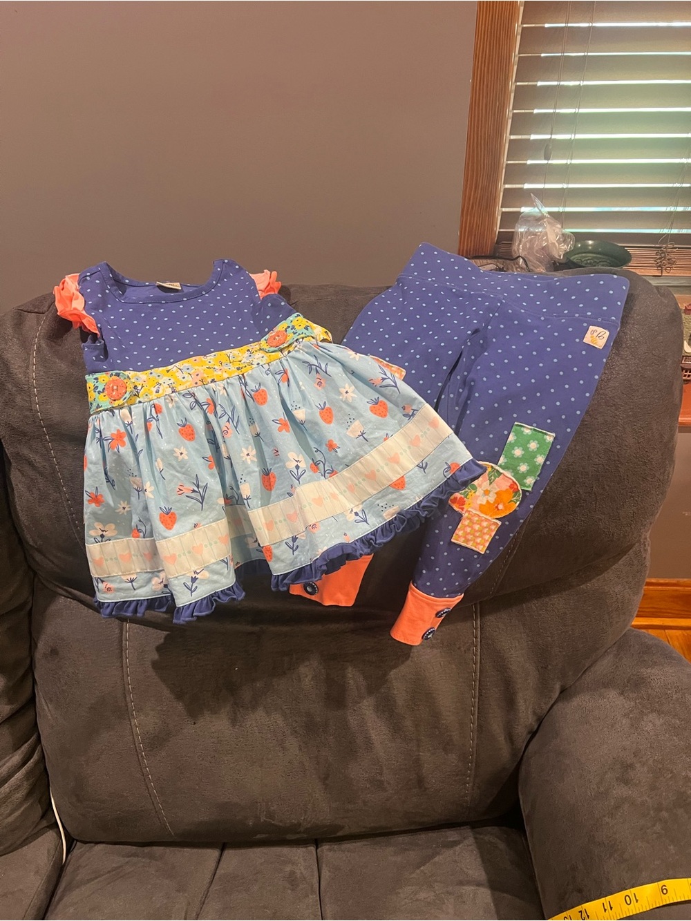 Wildflowers Navy Blue Polka Dot Dress/Tunic & Leggings with Coral Accents